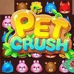 Renkli hayvan kafalarının bulunduğu kareler üzerinde büyük PET CRUSH yazısı ve çevresinde yaprak ve çiçek detayları
