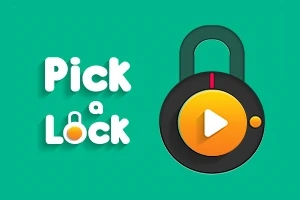 Yeşil arka planda büyük yuvarlak asma kilit ve sol tarafta Pick a Lock yazısı