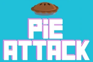 Mavi arka plan üzerinde PIE ATTACK yazısı ve üstte bir turta görseli