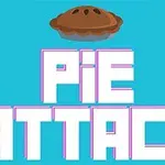 Mavi arka plan üzerinde PIE ATTACK yazısı ve üstte bir turta görseli