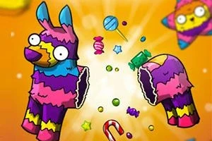 Renkli bir lama şeklindeki piñata patlıyor, etrafa şekerler ve yıldızlar saçılıyor