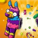 Renkli bir lama şeklindeki piñata patlıyor, etrafa şekerler ve yıldızlar saçılıyor