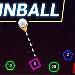 Parlak PINBALL yazısı, bir çizgi üzerinde top ve renkli geometrik şekillerle çevrili, sayıların yer aldığı siyah arka plan