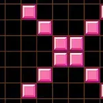Siyah kareli bir zemin üzerinde pembe kare bloklarla oluşturulmuş bir desen