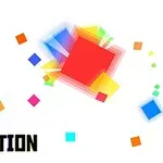 Farklı renklerde karelerden oluşan bir düzenleme ve sol altta Pixel Reaction yazısı