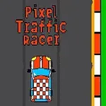 Piksel grafiklerle renkli bir yarış arabası yol alıyor, üstünde Pixel Traffic Racer yazıyor