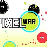 Renkli daireler ve Pixel War metni içeren soyut bir grafik tasarım