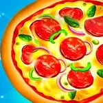 Yuvarlak bir pizza, üzerinde sucuk, yeşil biber, kırmızı soğan ve fesleğen yaprakları ile gösteriliyor