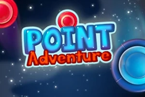 Mavi ve kırmızı dairelerin arasında POINT Adventure yazısı olan uzay temalı grafik