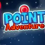 Mavi ve kırmızı dairelerin arasında POINT Adventure yazısı olan uzay temalı grafik