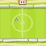 Yeşil bir futbol sahası üzerinde ortada duran bir futbol topu ve dört köşede kırmızı engeller bulunan minimalist bir grafik
