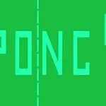 Pong Yeşil arka plan üzerinde büyük harflerle PONG yazısı ve ekranın iki yanında dikey çizgiler