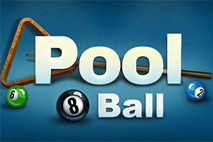 Bilardo üçgeni, sayı topları ve büyük Pool Ball yazısı olan bir görüntü