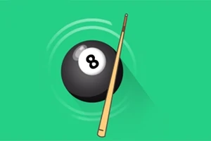 Yeşil bir arka planda sekiz numaralı bilardo topu ve bir bilardo ıstakası