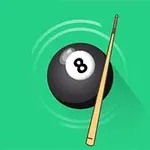 Yeşil bir arka planda sekiz numaralı bilardo topu ve bir bilardo ıstakası
