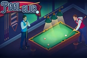 Bilardo masası etrafında iki kişi, biri istakoz sopasını tutarken diğeri oyuna odaklanmış şekilde