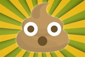 Kahverengi yüz ifadesi olan kaka emojisi, yeşil ve sarı ışınlarla çevrelenmiş