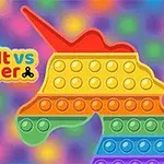 Gökkuşağı renklerinde pop it ve flu renkli bir arka plan