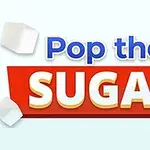 Pop the Sugar başlığı renkli bir arka plan üzerinde büyük ve dikkat çekici yazı stiliyle çevresinde uçuşan küp şekerlerle gösteriliyor