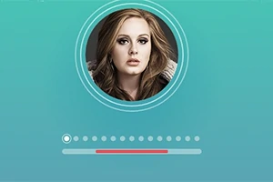 Yuvarlak bir çerçeve içinde bir kadının portresi ve altında ilerleme çubuğu bulunan bir kullanıcı arayüzü