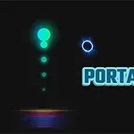 Kara arka plan üzerinde mavi ışık halkası, alt alta dizilmiş yeşil ışık küreleri ve PORTAL yazısı