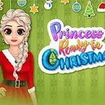 İki prenses, Noel temalı süslemeler ve Princess Ready for Christmas yazısıyla birlikte gösteriliyor