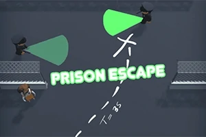 Üzerinde Prison Escape yazısı olan, iki gardiyanın el fenerleriyle etrafı aydınlattığı bir hapishane sahnesi