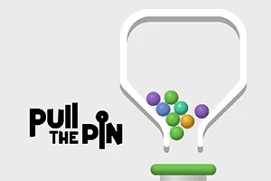 Beyaz bir arka plan üzerinde farklı renklerde toplar ve Pull The Pin yazısı