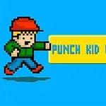 Mavi arka planda, kırmızı şapkalı ve yeşil giysili piksel bir çocuk yandan yumruk atarken, yanında büyük sarı bir kutuda PUNCH KID KNOCKOUT yazısı bulunuyor