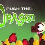 Yeşil bir arka plan önünde piksel tarzında iki ejderha ve renkli yumurtaların yanı sıra Push the Dragon yazısı