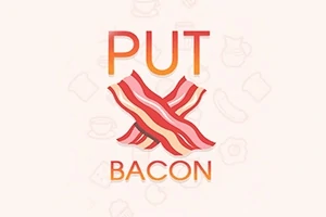 Put Bacon yazılı metin ve ortasında çapraz yerleştirilmiş iki dilim pastırma