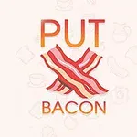 Put Bacon yazılı metin ve ortasında çapraz yerleştirilmiş iki dilim pastırma