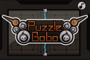 Koyu arka plan üzerinde Puzzle Bobo yazılı logo, iki yanında bomba ve kafatası simgeleriyle birlikte