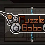 Koyu arka plan üzerinde Puzzle Bobo yazılı logo, iki yanında bomba ve kafatası simgeleriyle birlikte
