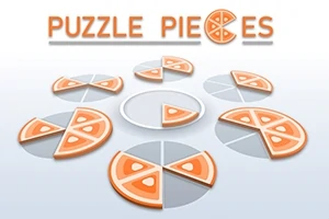 Altı yuvarlak pizza dilimi etrafında merkezi bir dilim ve üstte Puzzle Pieces yazısı