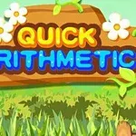 Renkli harflerle Quick Arithmetic yazısı, çevresinde çiçekler ve yeşillikler bulunan ahşap bir pano üzerinde
