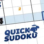 Bir sudoku bulmacasının renkli sayılar ve Quick Sudoku yazısı ile süslenmiş bölümü