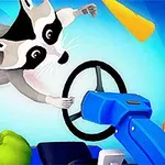Uçan bir rakunun direksiyon simidine ulaşmaya çalıştığı renkli ve eğlenceli bir sahne