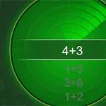 Yeşil bir radar ekranında 4+3 sorusu ve farklı matematik işlemleri