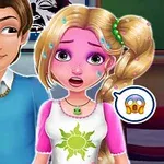 Sarışın bir kız ve mavi kazaklı bir erkek yan yana duruyor, kız şaşırmış bir ifade takınırken etraflarında emoji simgeleri var
