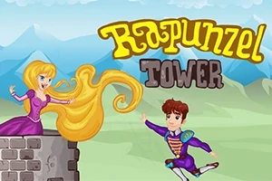 Rapunzelin uzun sarı saçlarını kuleden sarkıttığı, el salladığı bir sahne ve ona doğru zıplayan bir prens