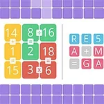 Renkli kareler ve dikdörtgenler içinde matematik işlemleri ve harf bloklarıyla yazılmış kelimeler