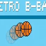 Piksel tarzında bir basketbol topu ve üst kısmında Retro B-Ball yazısı bulunan mavi arka planlı bir görüntü