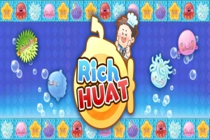 Bir dizi baloncuk ve renkli deniz canlıları arasında Rich Huat yazan büyük bir patlayıcı simgesi ile gülümseyen bir karakter