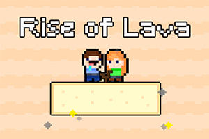 Piksel tarzı bir platform üzerinde duran iki karakter ve Rise of Lava yazısı