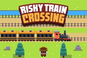 Piksel tarzında bir tren ve rayların önünde duran bir figür