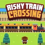 Piksel tarzında bir tren ve rayların önünde duran bir figür