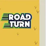 Sarı bir arka planın önünde Road Turn yazısı ve yolda dönen yeşil bir arabanın bulunduğu bir çizim