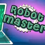 Yeşil bir robot figürü ve Robot Master yazısı içeren renkli bir illüstrasyon