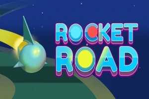 3D fütüristik bir roket aracı ve yanında renkli ROCKET ROAD yazısı